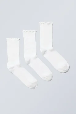 Weekday 3-PACK FRILL EDGE SOCKS white Online