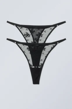 Weekday 2-PACK LACE TANGA THONGS black Shop