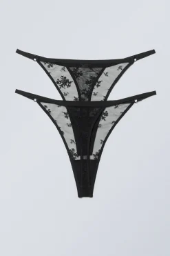 Weekday 2-PACK LACE TANGA THONGS black Shop