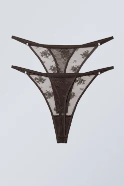 Weekday 2-PACK LACE TANGA THONGS dark brown Online