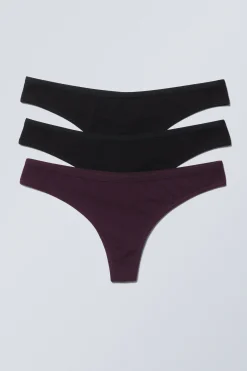 Weekday 3-PACK LOW WAIST COTTON THONGS black & dark purple Best