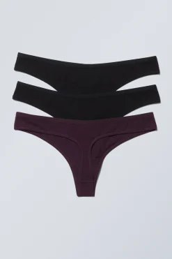 Weekday 3-PACK LOW WAIST COTTON THONGS black & dark purple Best