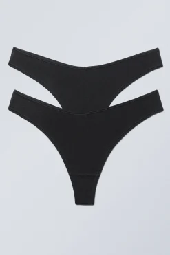 Weekday 2-PACK LOW WAIST MODAL THONGS black Fashion