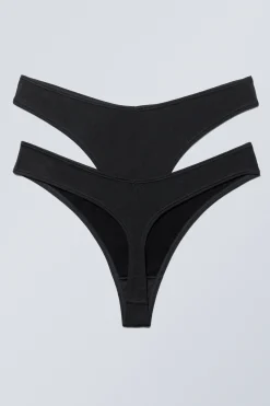 Weekday 2-PACK LOW WAIST MODAL THONGS black Fashion