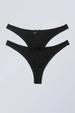 Weekday 2-PACK POINTELLE COTTON THONGS black Sale