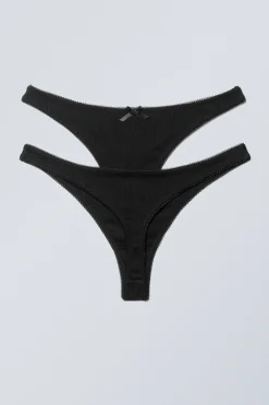 Weekday 2-PACK POINTELLE COTTON THONGS black Sale