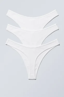 Weekday 3-PACK RIB COTTON THONGS white Shop