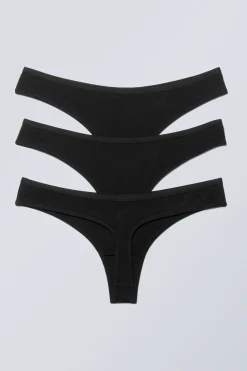 Weekday 3-PACK SOFT COTTON THONGS black Hot