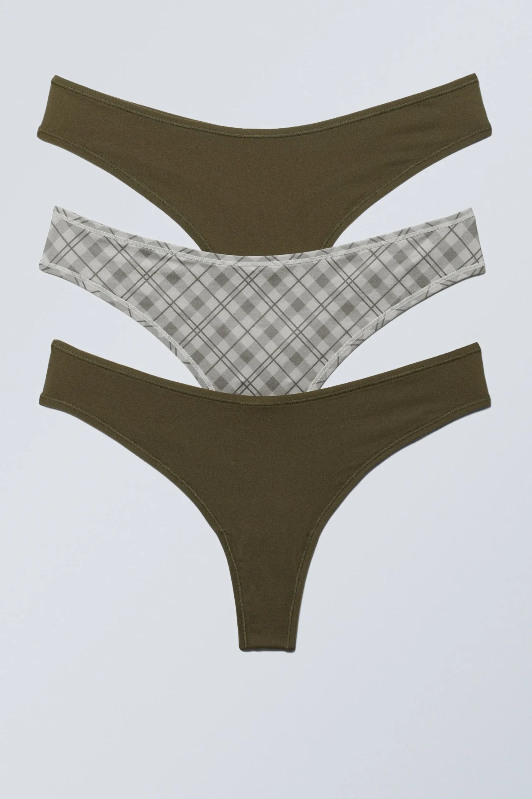 Weekday 3-PACK SOFT THONGS dark khaki green/checked greige Cheap