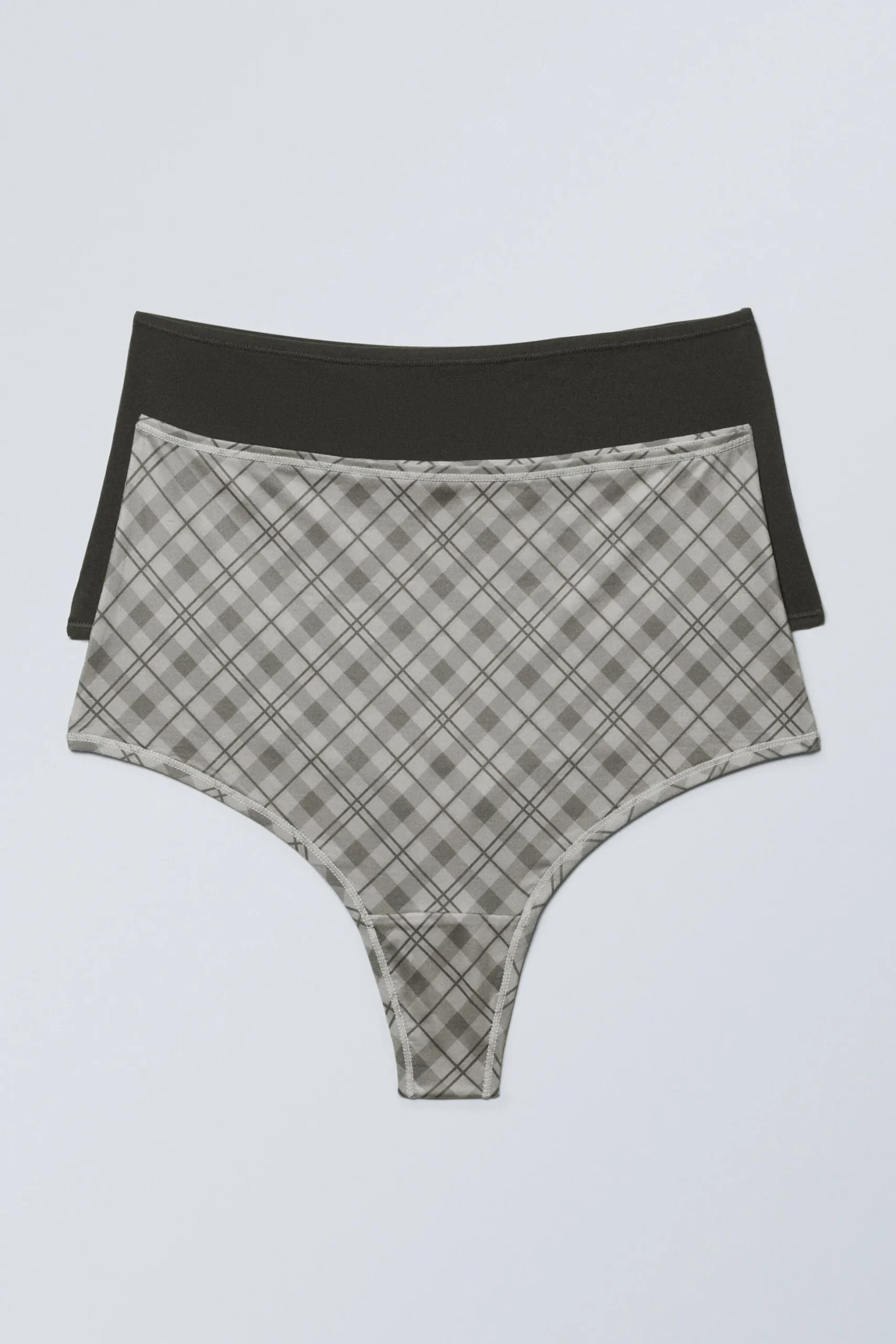 Weekday 2-PACK SOUL SOFT HIGH RISE THONGS dark grey/checked greige Outlet