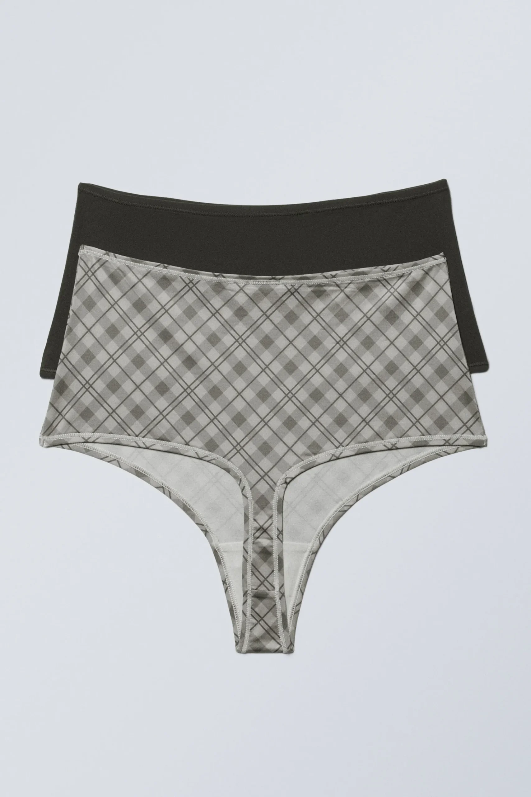 Weekday 2-PACK SOUL SOFT HIGH RISE THONGS dark grey/checked greige Outlet