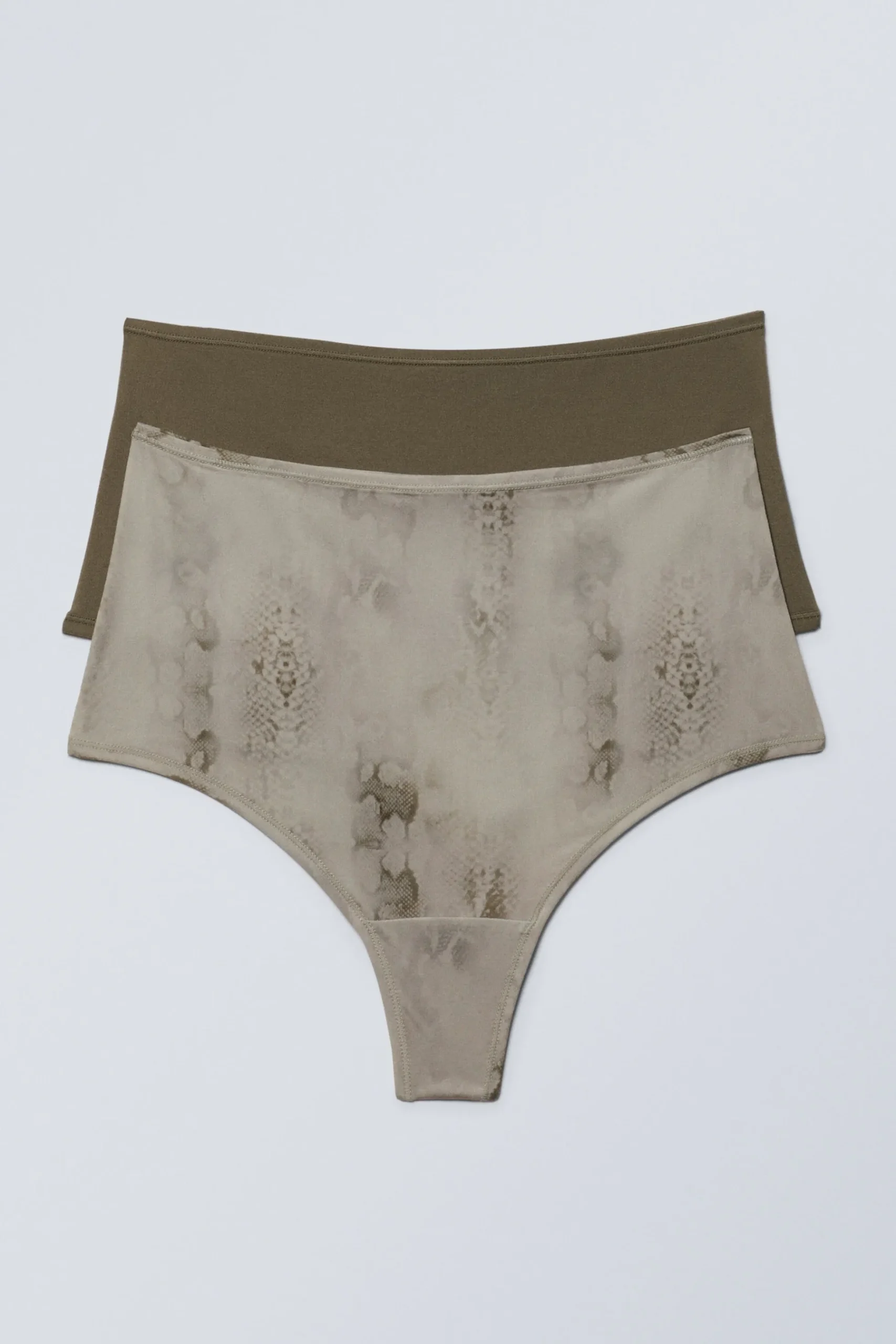 Weekday 2-PACK SOUL SOFT HIGH RISE THONGS dark khaki/beige snakeskin Shop
