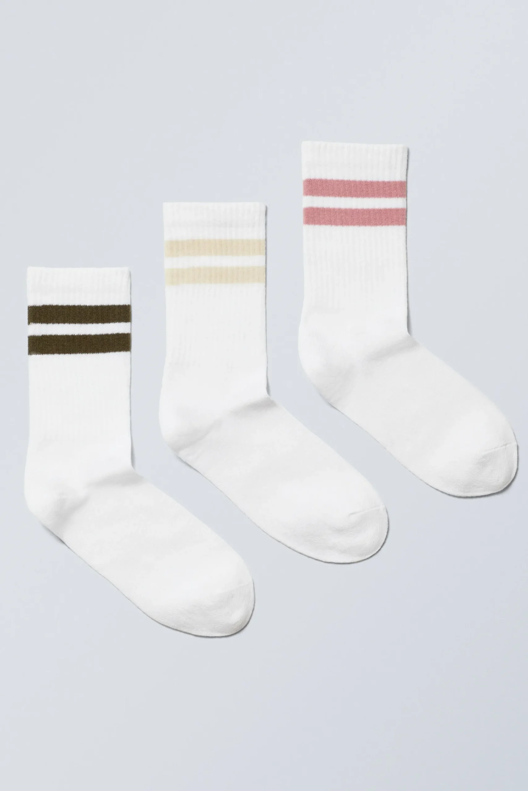 Weekday 3-PACK STRIPED CREW SOCKS white multi stripes Best Sale