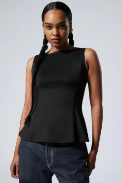 Weekday PEPLUM BOAT-NECK TOP black Hot