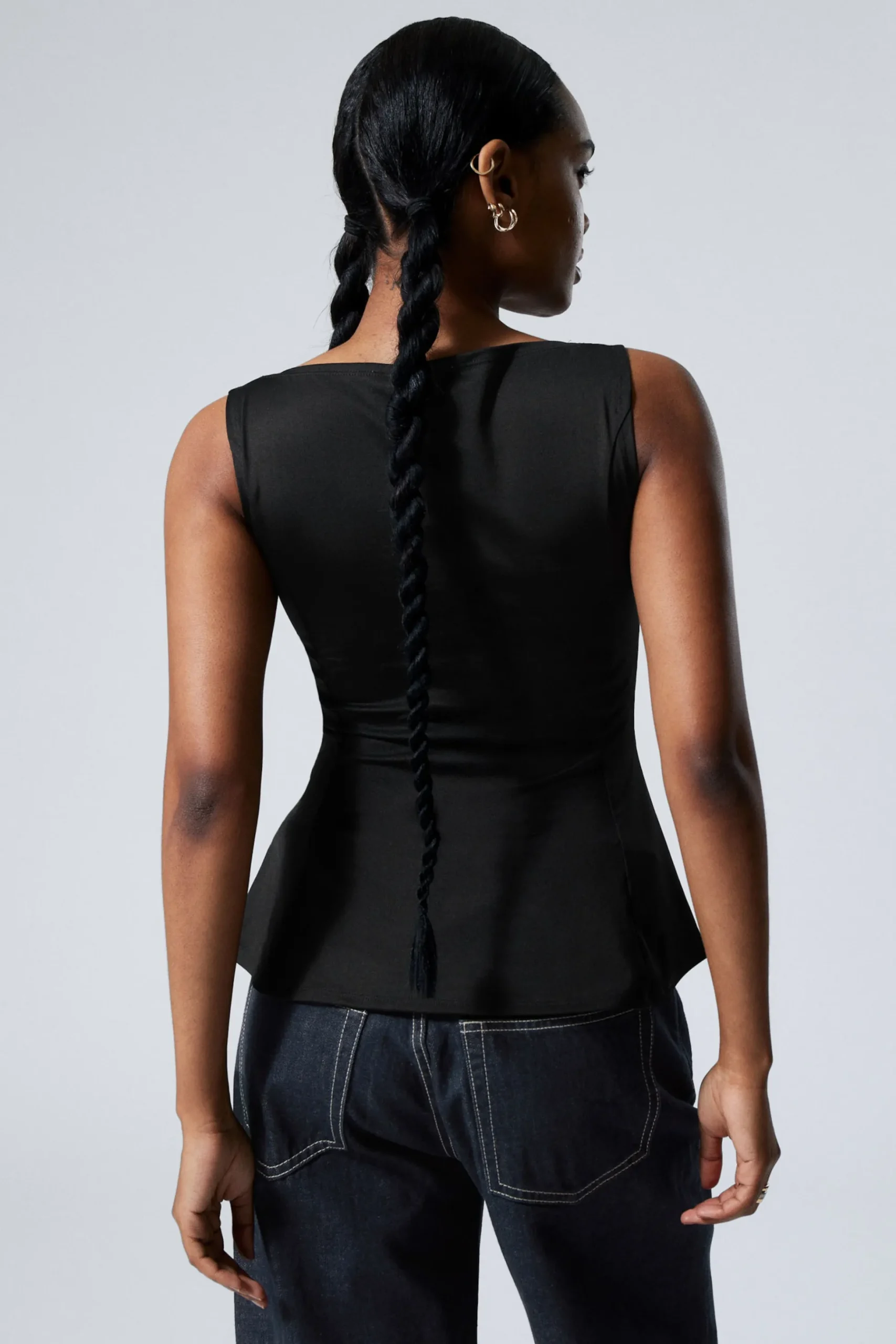 Weekday PEPLUM BOAT-NECK TOP black Hot