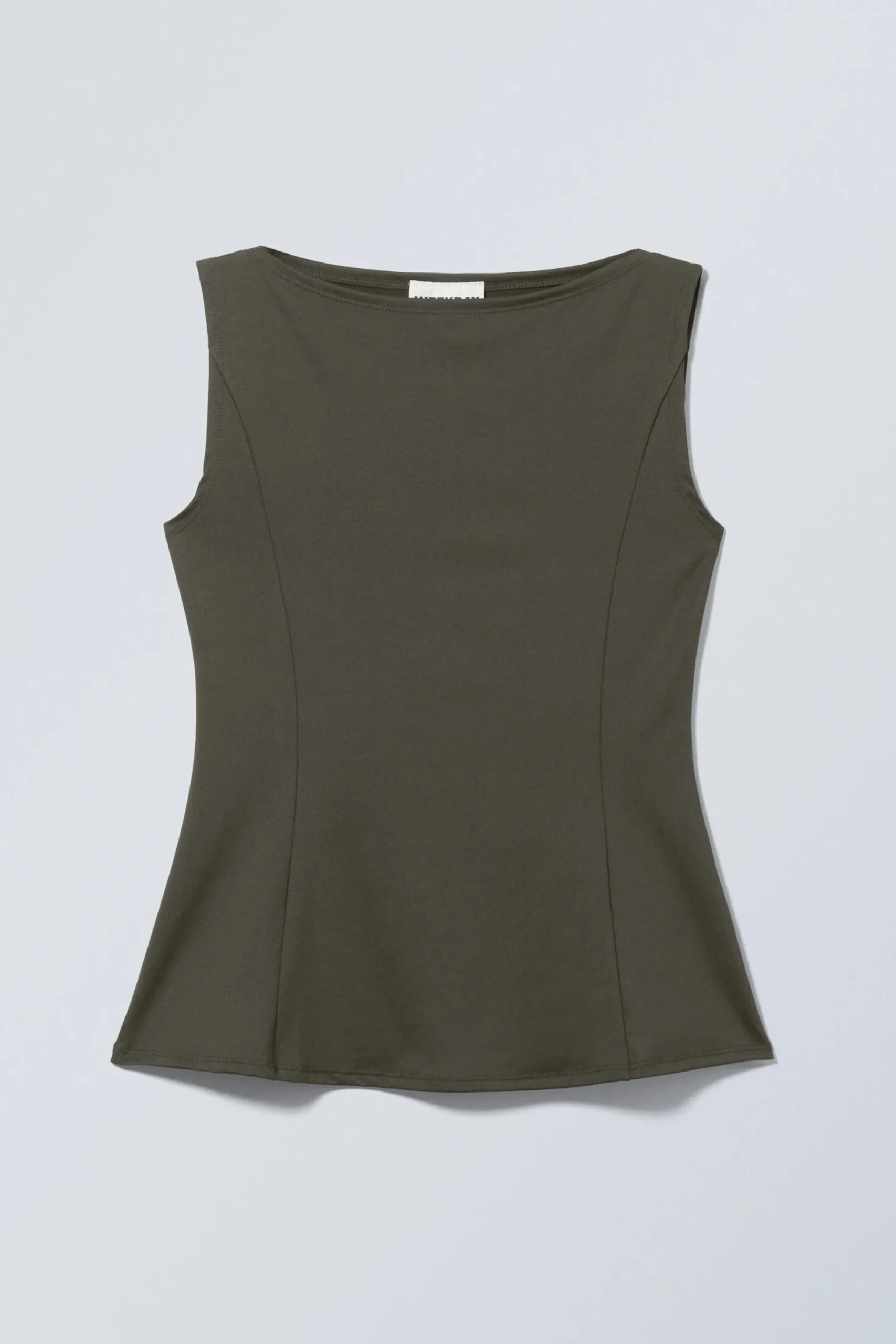 Weekday PEPLUM BOAT-NECK TOP dark khaki green Flash Sale