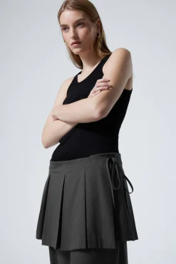 Weekday PLEATED MINI WRAP SKIRT dark grey stripe Online