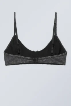 Weekday POINTELLE SCOOPED COTTON BRA washed black Hot