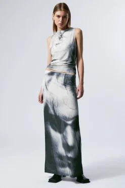 Weekday PRINTED MAXI SKIRT black & white face print Cheap