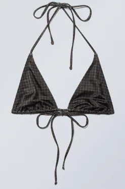 Weekday PRINTED TRIANGLE HALTER BIKINI TOP dark grey check Online