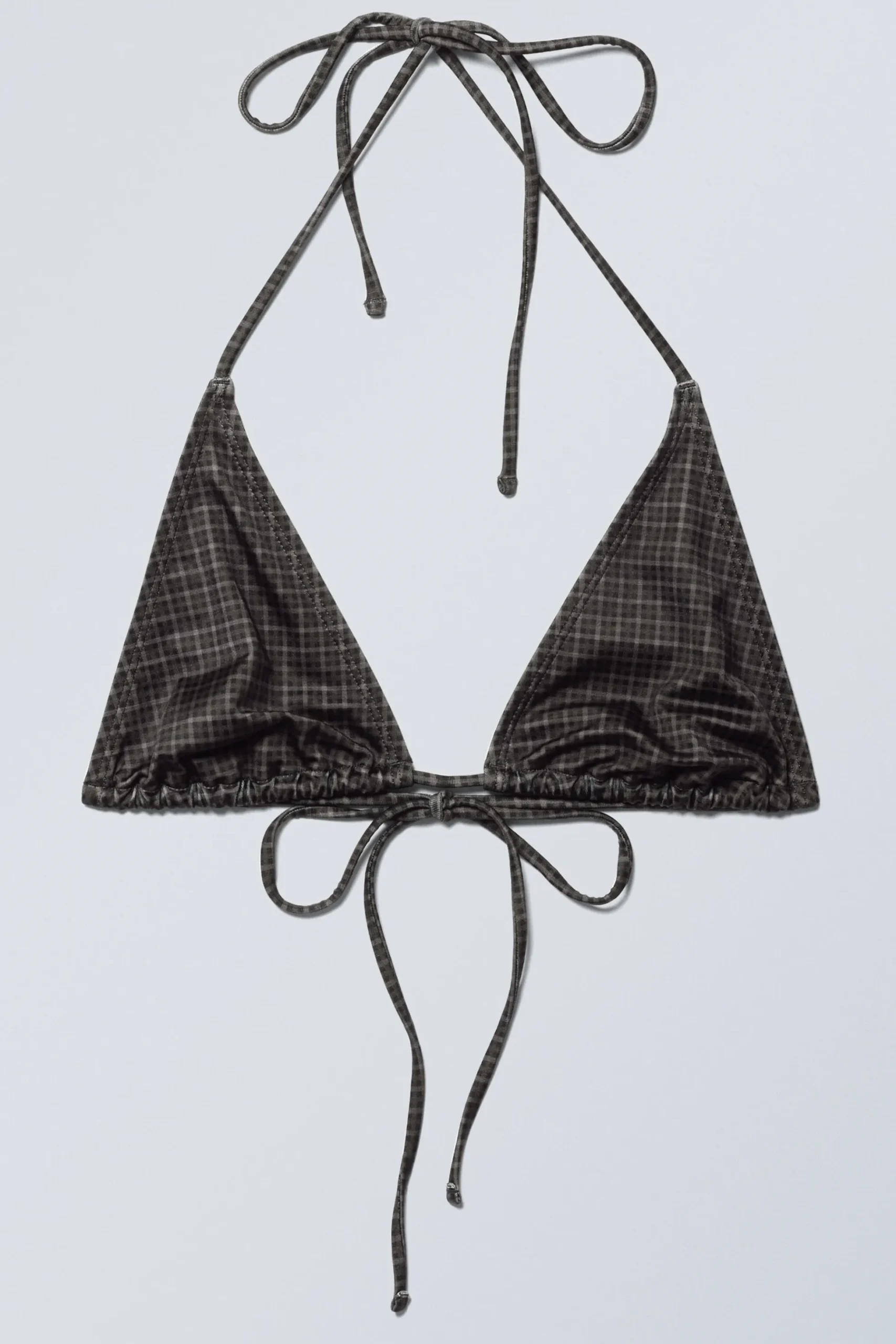 Weekday PRINTED TRIANGLE HALTER BIKINI TOP dark grey check Online