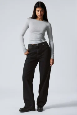 Weekday RAIL MID RISE LOOSE WIDE LEG JEANS ink black black Fashion