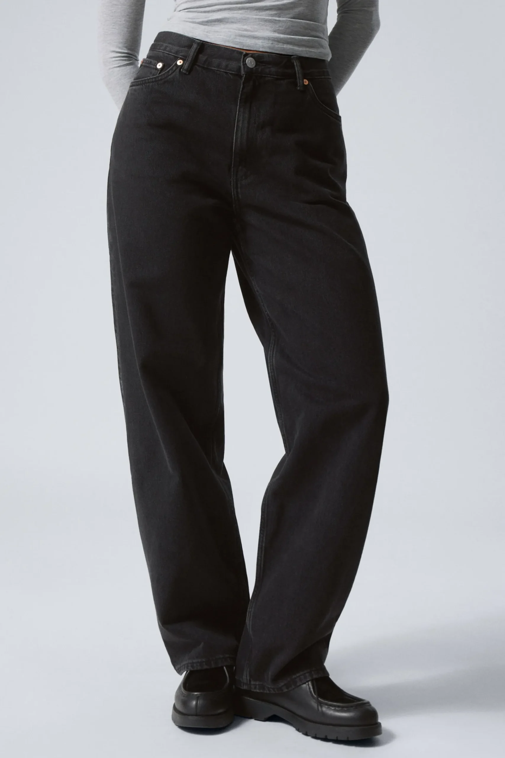 Weekday RAIL MID RISE LOOSE WIDE LEG JEANS ink black black Fashion