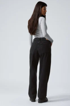 Weekday RAIL MID RISE LOOSE WIDE LEG JEANS ink black black Fashion