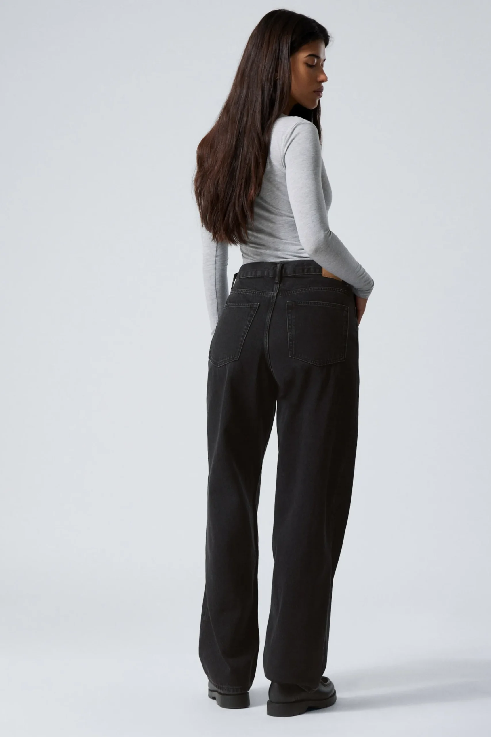 Weekday RAIL MID RISE LOOSE WIDE LEG JEANS ink black black Fashion