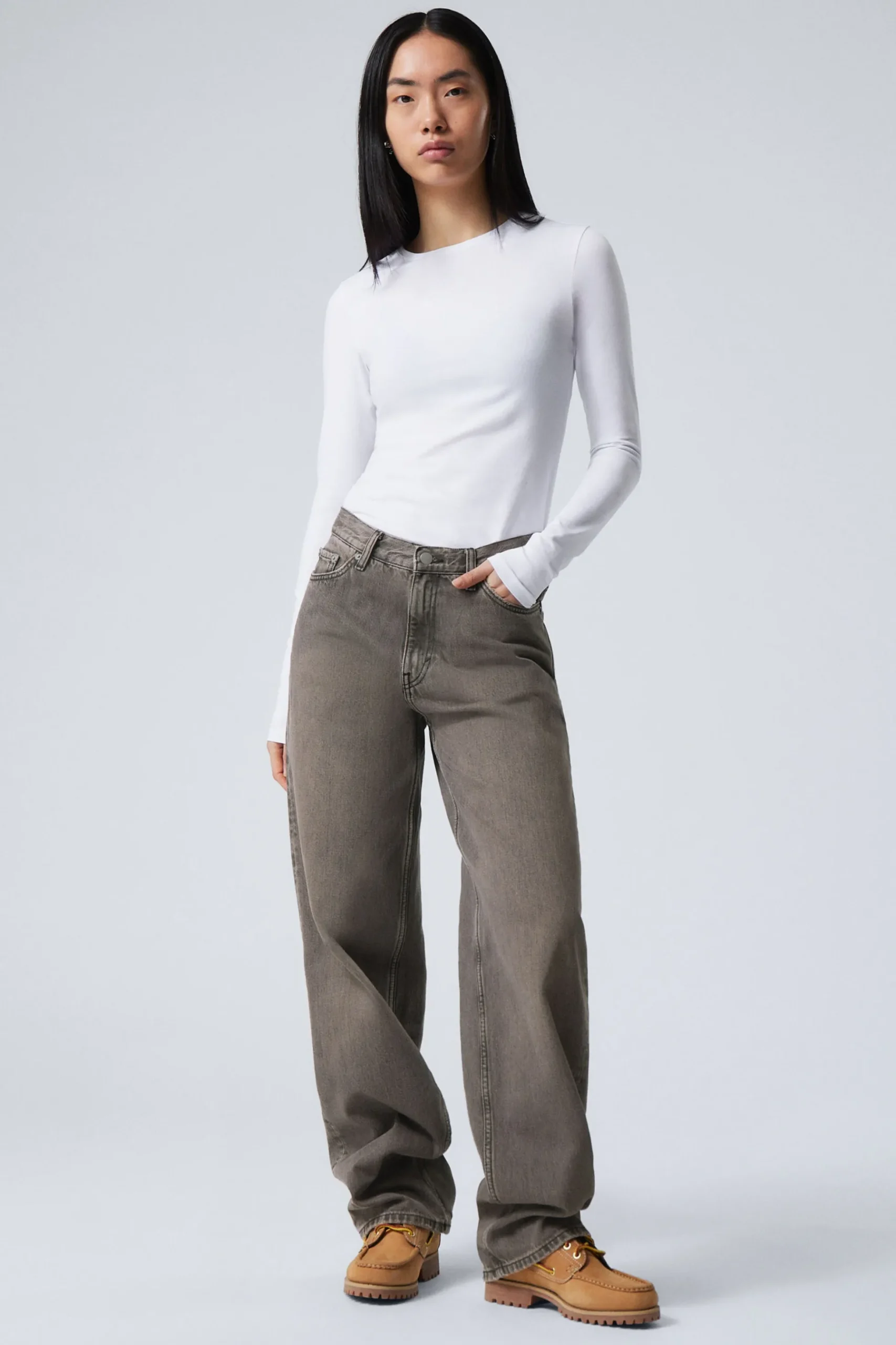 Weekday RAIL MID RISE LOOSE WIDE LEG JEANS clay grey grey Clearance