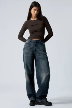 Weekday RAIL MID RISE LOOSE WIDE LEG JEANS deep ocean blue dark blue Clearance
