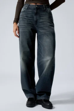 Weekday RAIL MID RISE LOOSE WIDE LEG JEANS deep ocean blue dark blue Clearance