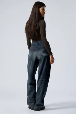 Weekday RAIL MID RISE LOOSE WIDE LEG JEANS deep ocean blue dark blue Clearance