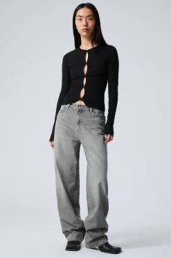 Weekday RAIL MID RISE LOOSE WIDE LEG JEANS misty grey light grey Best Sale