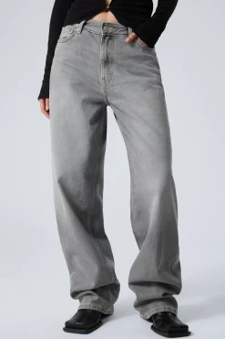 Weekday RAIL MID RISE LOOSE WIDE LEG JEANS misty grey light grey Best Sale