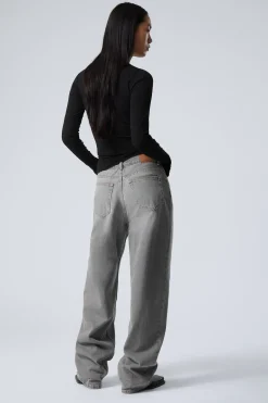 Weekday RAIL MID RISE LOOSE WIDE LEG JEANS misty grey light grey Best Sale