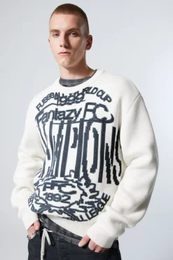 Weekday REGULAR JACQUARD KNITTED GRAPHIC SWEATER white fantazy fussball club Shop