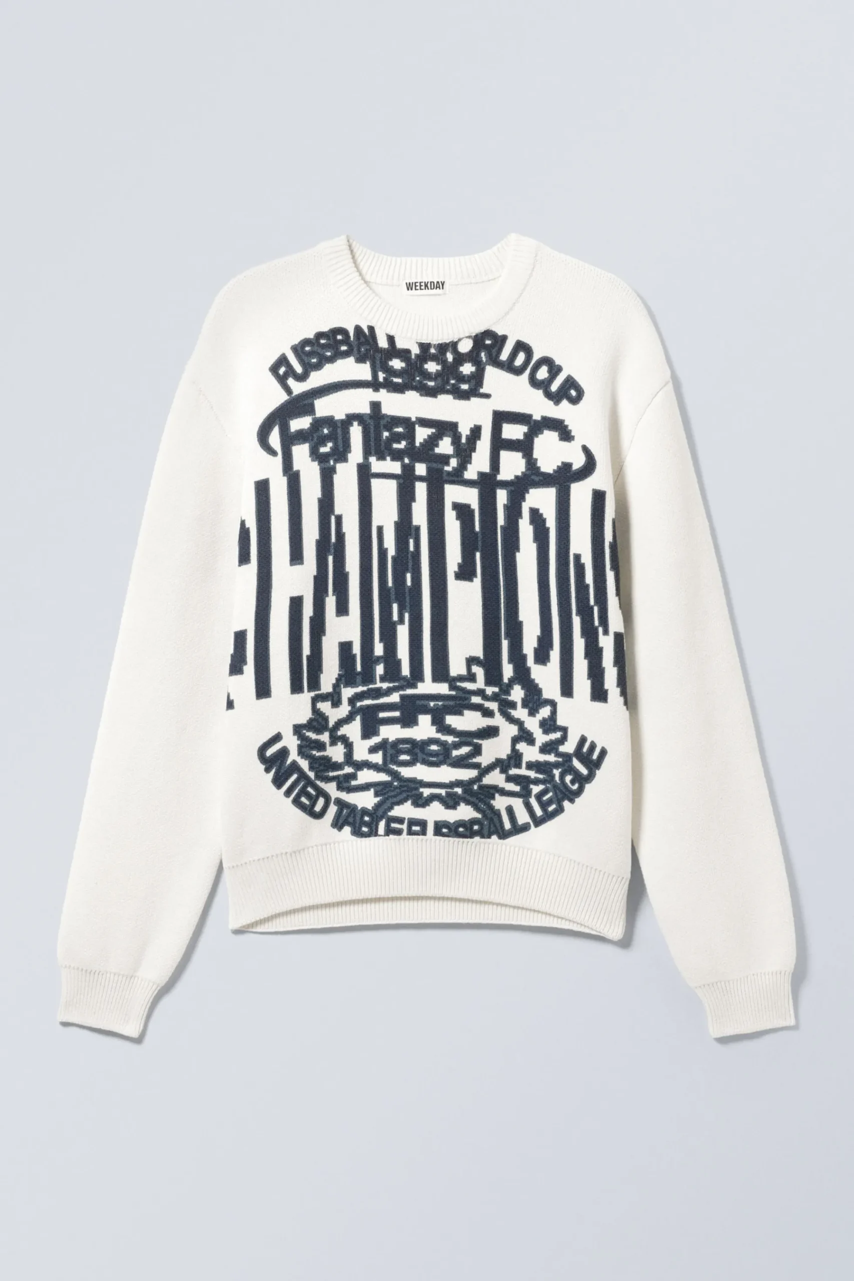 Weekday REGULAR JACQUARD KNITTED GRAPHIC SWEATER white fantazy fussball club Shop