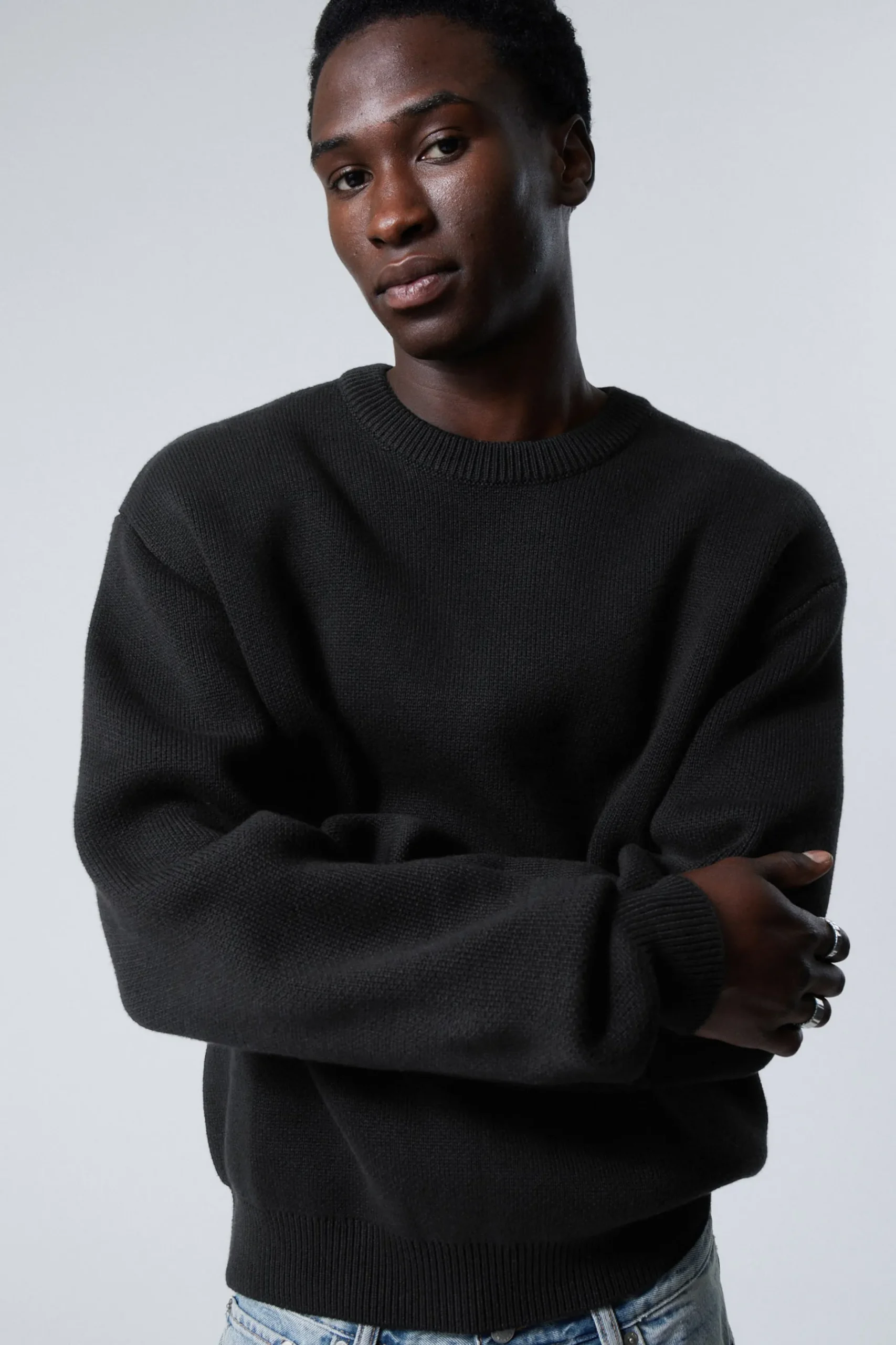 Weekday REGULAR KNITTED COTTON SWEATER black Discount