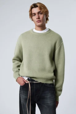 Weekday REGULAR KNITTED COTTON SWEATER light khaki green Store