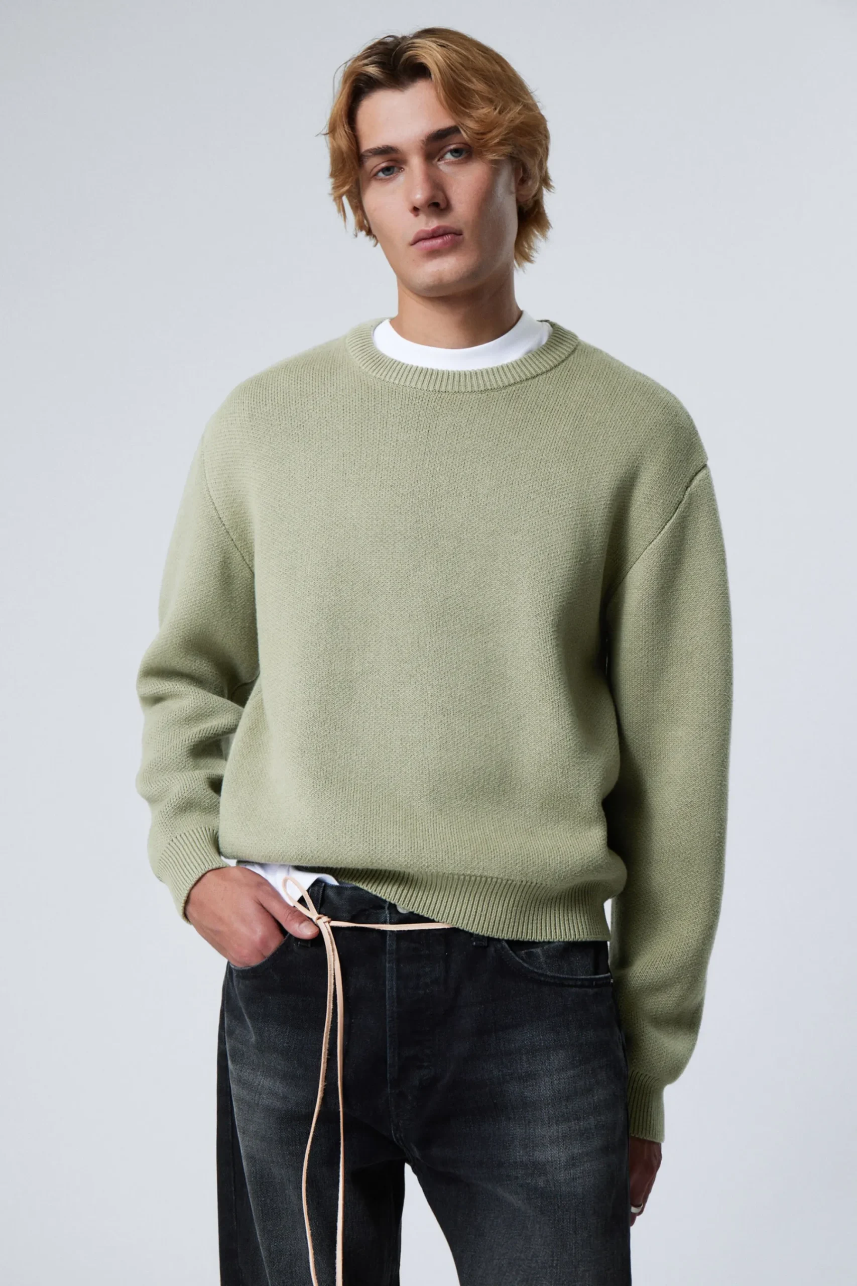 Weekday REGULAR KNITTED COTTON SWEATER light khaki green Store