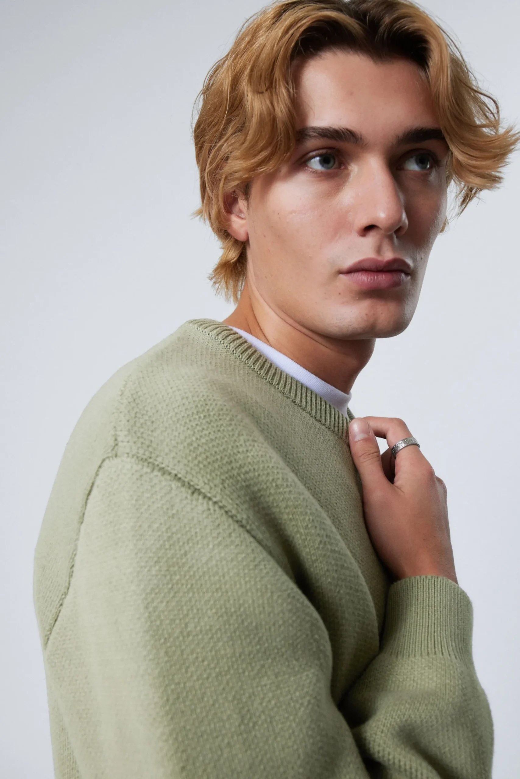 Weekday REGULAR KNITTED COTTON SWEATER light khaki green Store