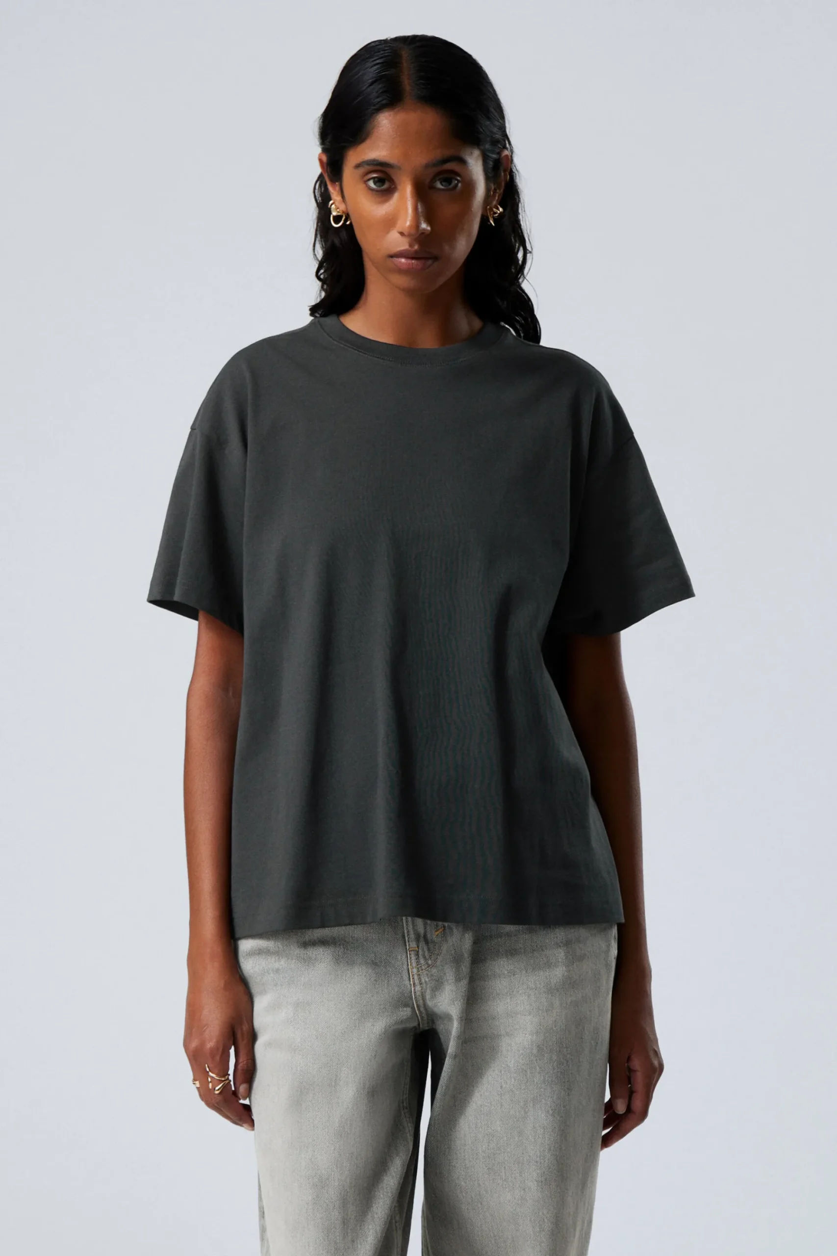 Weekday RELAXED BOXY COTTON T-SHIRT dark grey Cheap