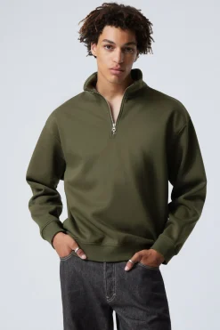 Weekday RELAXED HEAVY HALF ZIP SWEATER dark khaki green Cheap
