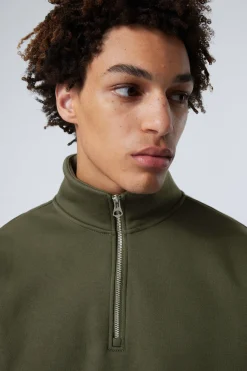Weekday RELAXED HEAVY HALF ZIP SWEATER dark khaki green Cheap
