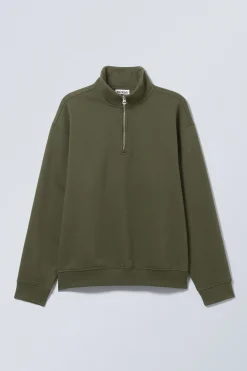 Weekday RELAXED HEAVY HALF ZIP SWEATER dark khaki green Cheap