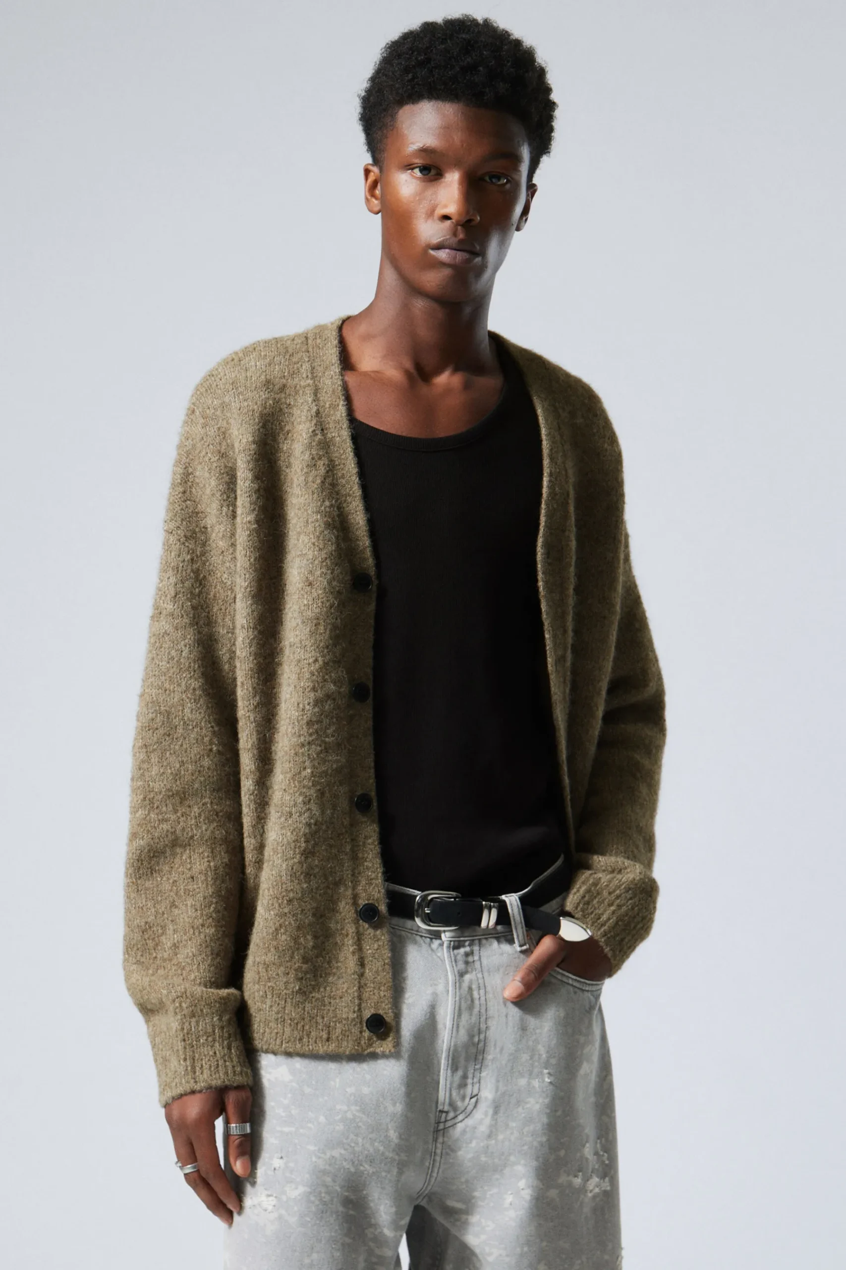 Weekday RELAXED KNITTED WOOL-BLEND CARDIGAN dark mole Best Sale