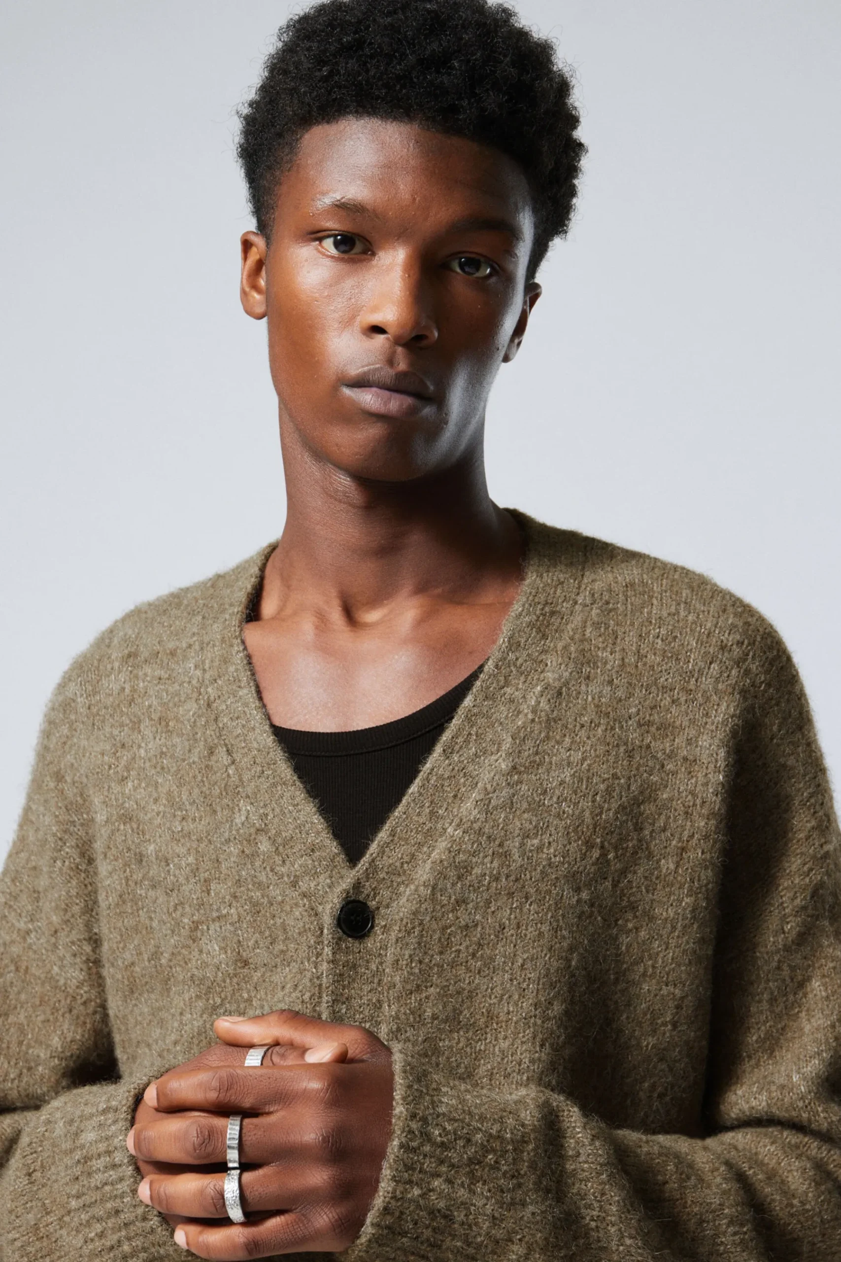 Weekday RELAXED KNITTED WOOL-BLEND CARDIGAN dark mole Best Sale