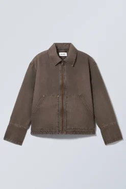 Weekday RELAXED UTILITY JACKET washed dark brown Shop