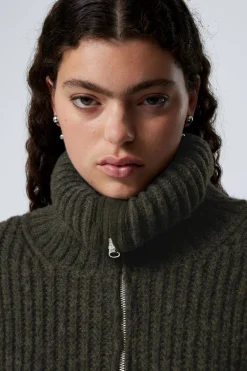 Weekday RIB-KNIT HALF-ZIP TURTLENECK SWEATER dark green Sale